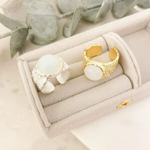 925 Sterling Silver Chunky Boho Ring Modern Textured Foil Ring Stone Ring